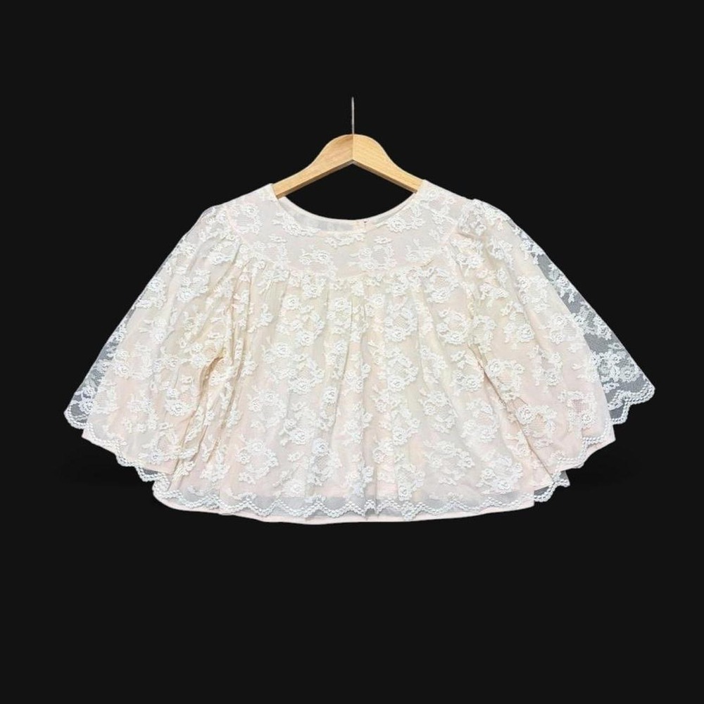 Vintage Lace Capelet 3/4th sleeve lined pastel angel whimsical romantic cottage